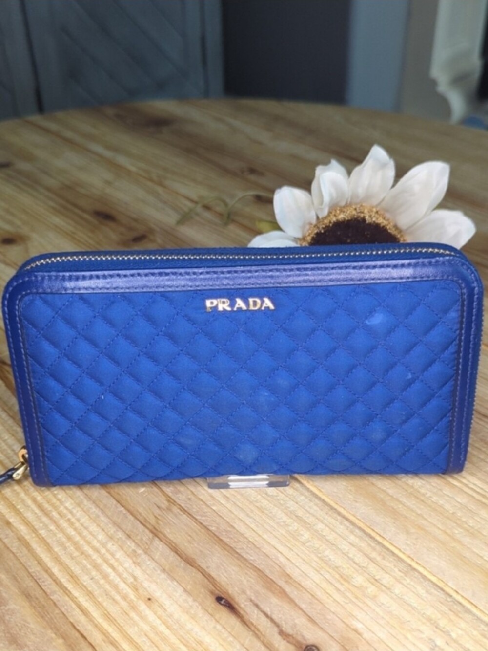 Prada Like New Quilted Royal Blue Zip- Around Continental Wallet
